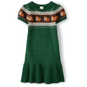 Gymboree Girls Fox Fairisle Cotton Sweater Dress - Friendly Fox - green